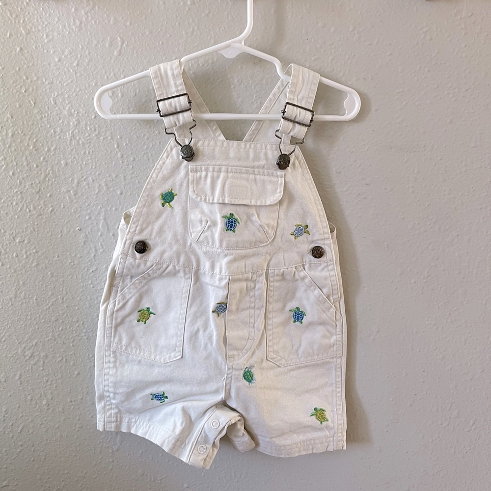 Vintage Toddler Overalls with Turtle Embroidery